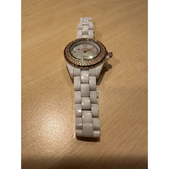 Le Chateau White Ceramic Watch Rose Gold and Crystal Trim Sapphire Crystal 5809 - Picture 4 of 5